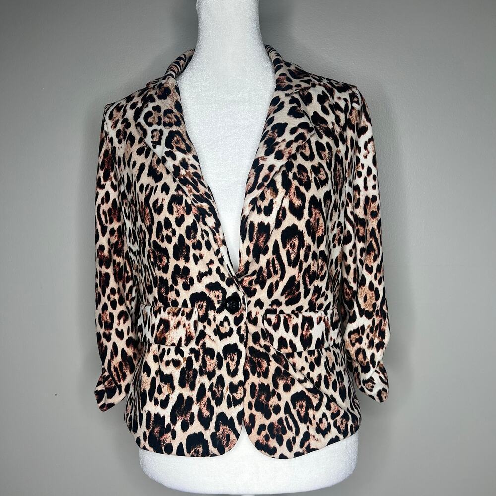 Crescent & Willough Women's Small Animal Print Blazer Ruched Sleeve‎ Mob Wife